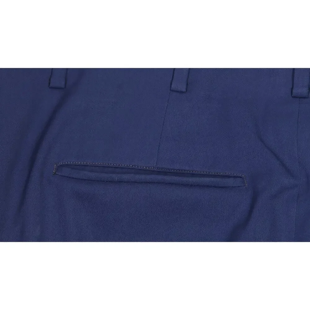 Oxxford Royal Blue Pleated Gabardine Wool Dress Pants Trousers 38x29